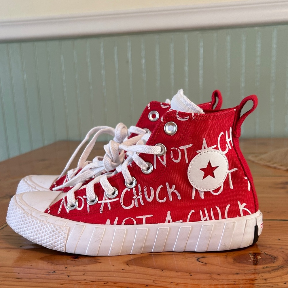 Conversely UNTITL3D High- “NOT A CHUCK” Red men’s size 4 women’s size 6